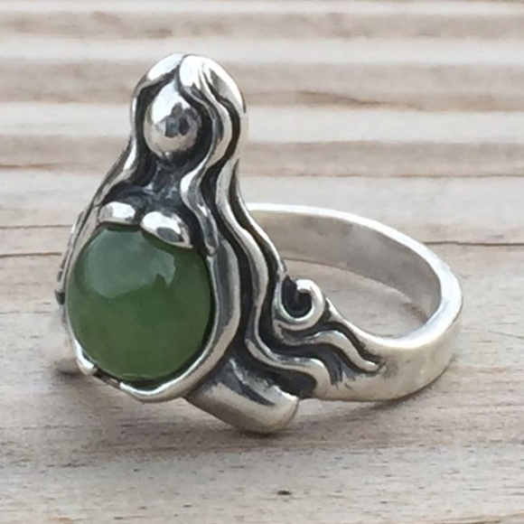 Wellstone Jewelry Jewelry - Goddess of Abundance Ring .925 Sterling Silver w/ genuine Jade gem Made in USA